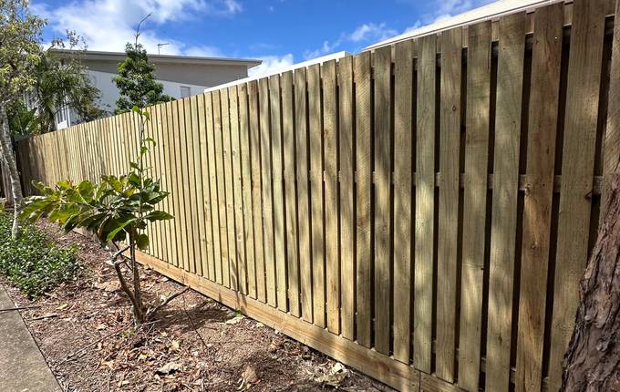 Timber good-neighbour fence in Mudjimba